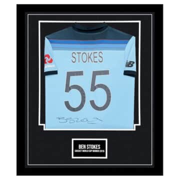 Signed Ben Stokes Framed Shirt - Cricket World Cup Winner 2019