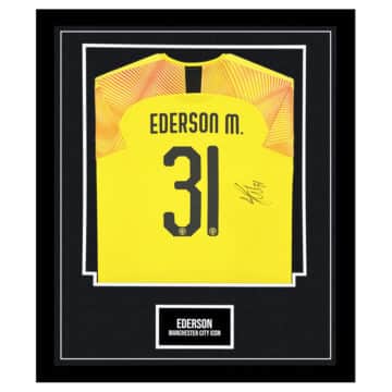 Signed Ederson Framed Shirt - Manchester City Icon