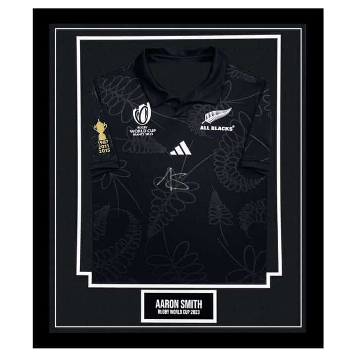 Signed Aaron Smith Framed New Zealand Shirt - Rugby World Cup 2023