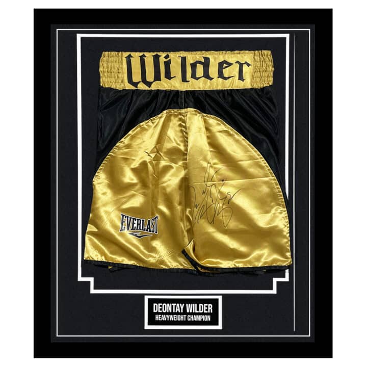 Signed Deontay Wilder Framed Boxing Shorts - Heavyweight Champion