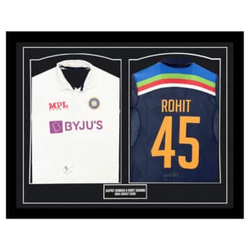 Signed Jasprit Bumrah & Rohit Sharma Framed Duo Shirts - India Cricket Icons