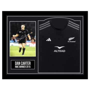 Signed Dan Carter Framed Display Shirt - RWC Winner 2015