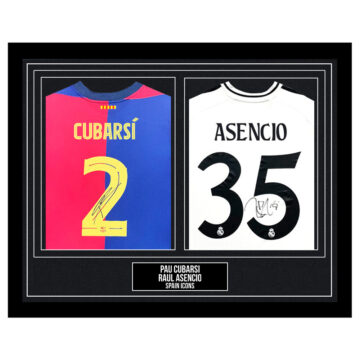 Signed Pau Cubarsi & Raul Asencio Framed Duo Shirts - Spain Icons