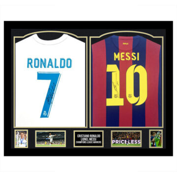 Framed Cristiano Ronaldo & Lionel Messi Signed Shirts - Champions League Winners