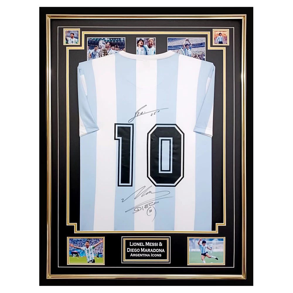 I wear clothes Special solid Signed Lionel Messi & Diego Maradona Shirt Framed - Argentina Icons