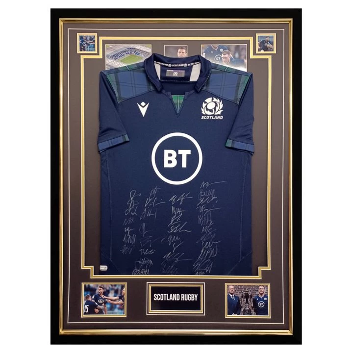 Signed Scotland Rugby Shirt Framed - Squad Autographed Jersey