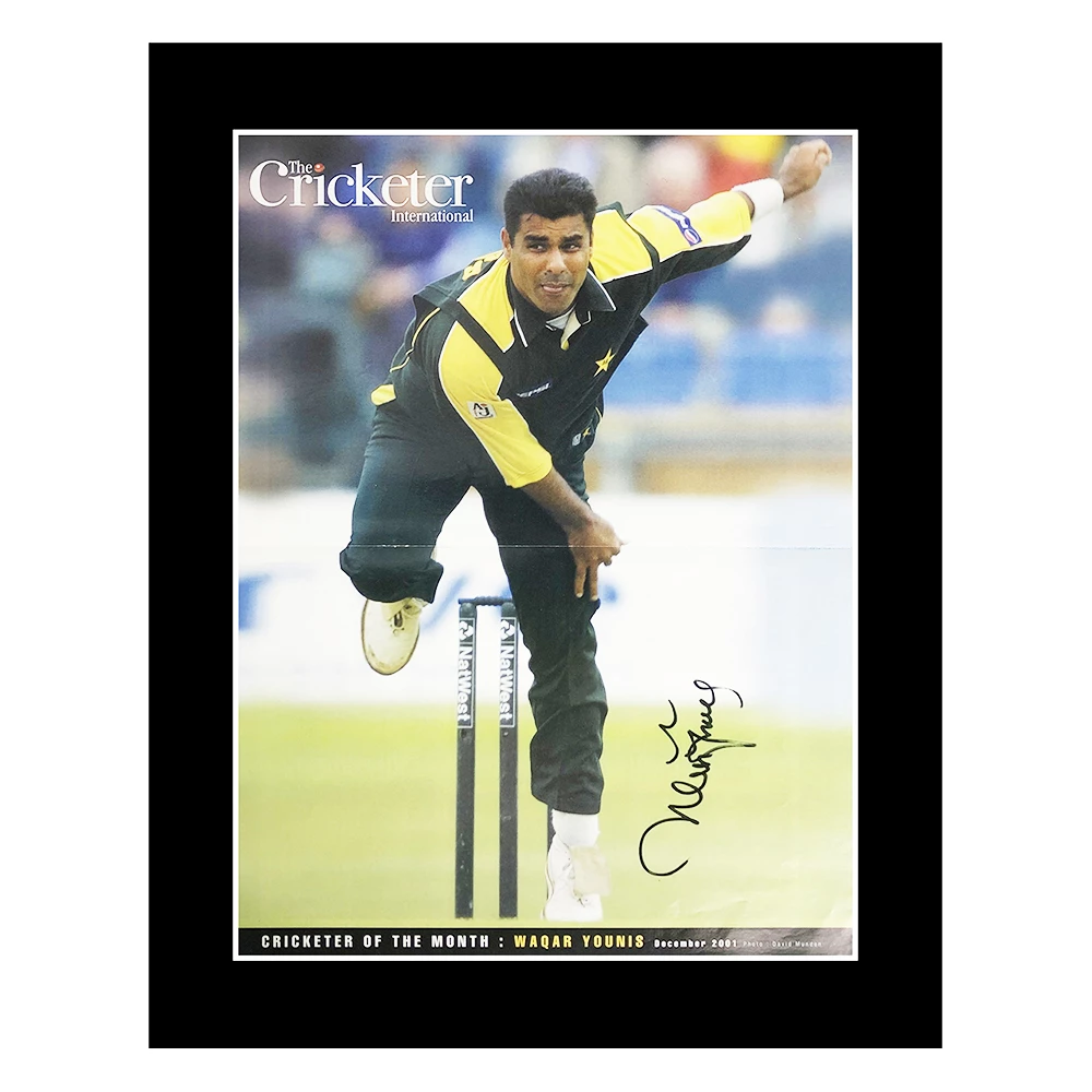 Signed Waqar Younis Poster Display - Pakistan Cricket Icon