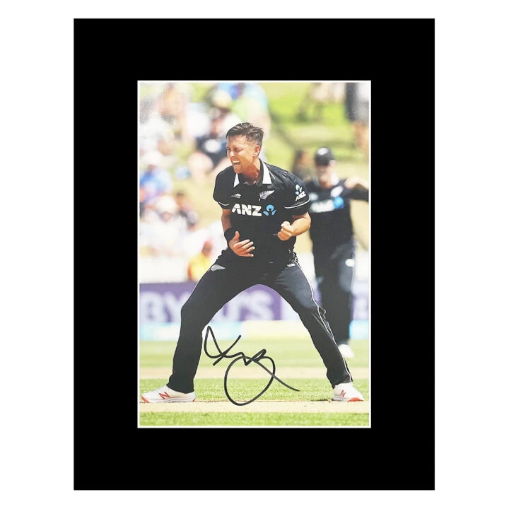 Signed Trent Boult Photo Display - 16x12 New Zealand Cricket Icon