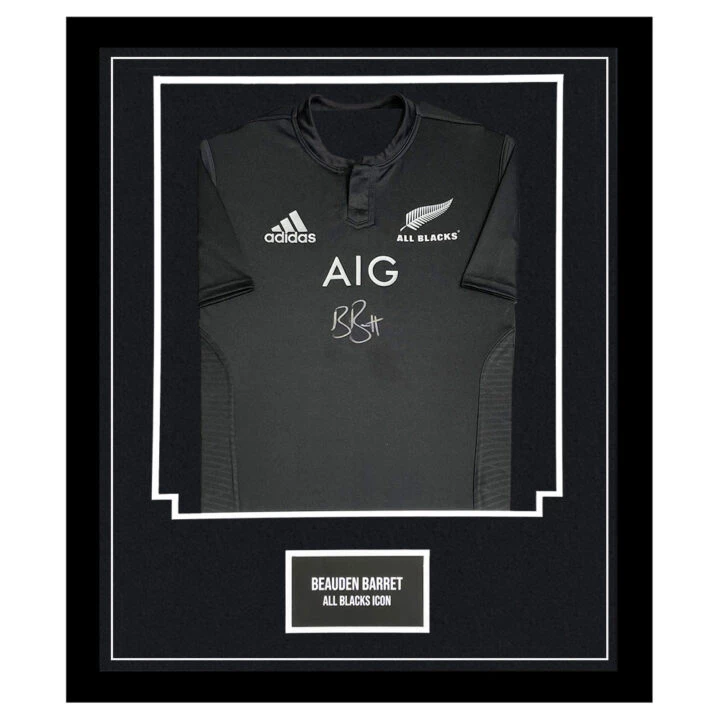 Signed Beauden Barrett Jersey Framed - New Zealand All Blacks Icon Shirt