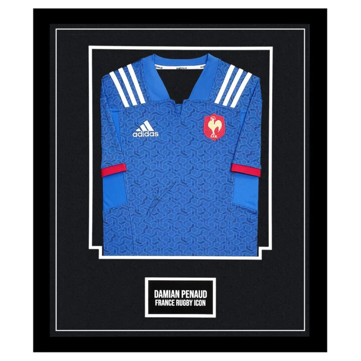 Signed Damian Penaud Framed Shirt - France Rugby Icon