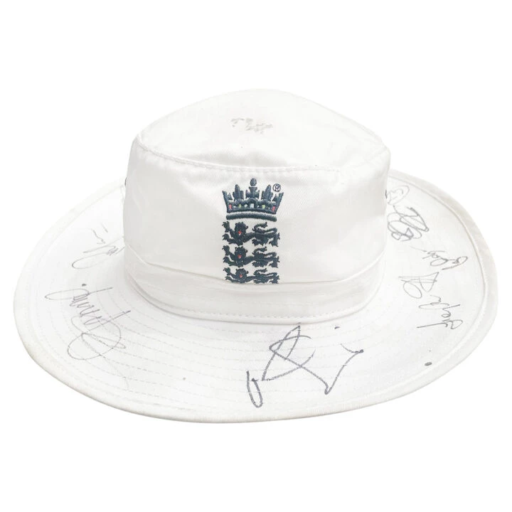 Signed England Cricket Hat - Squad Autograph (Damaged)