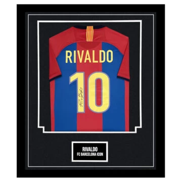 Signed Rivaldo Framed Shirt - FC Barcelona Icon Autograph