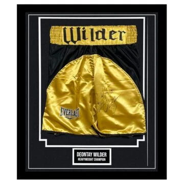 Signed Deontay Wilder Framed Boxing Shorts - Heavyweight Champion