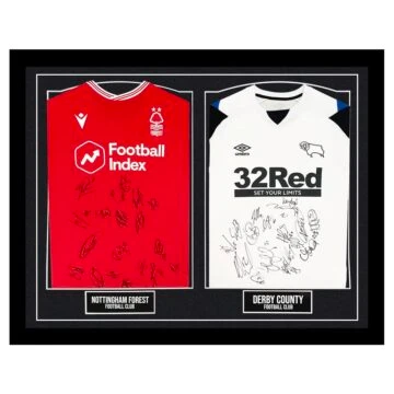 Signed Nottingham Forest & Derby County Framed Duo Shirts - East Midlands Derby