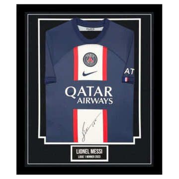 Signed Lionel Messi Framed PSG Shirt - Ligue 1 Winner 2023