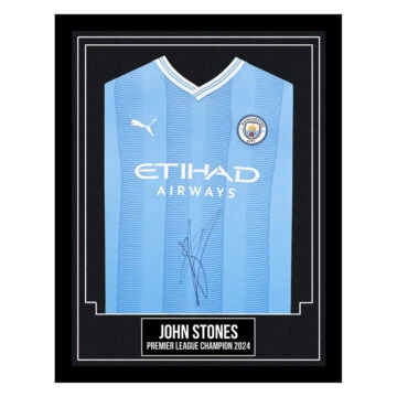John Stones Signed Framed Manchester City Shirt - Premier League Winners 2023/24