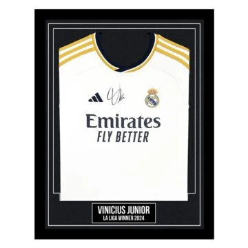 Vinicius Junior Signed Framed Shirt - Real Madrid La Liga Winner 2024