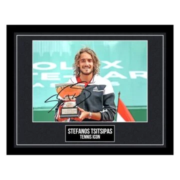 Signed Stefanos Tsitsipas Framed Photo Display - 16x12 Tennis Icon