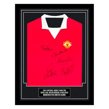 Signed Cantona, Charlton, Law, Robson & Giggs Framed Shirt - Manchester United Icons