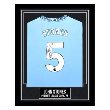 John Stones Signed Framed Shirt - Premier League 2024/25