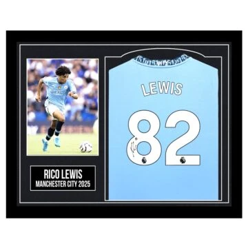 Framed Rico Lewis Signed Shirt - Manchester City 2025