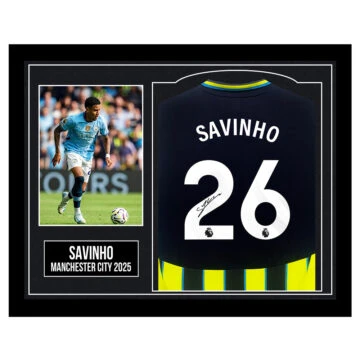 Framed Savinho Signed Away Shirt - Manchester City 2025