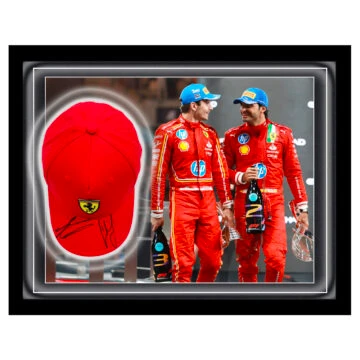 Signed Charles Leclerc & Carlos Sainz Hat Framed Dome - Ferrari F1 Icons