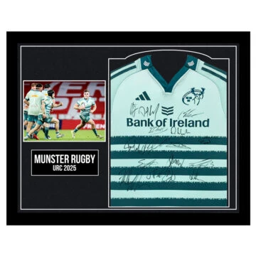 Framed Munster Rugby Signed Away Shirt - URC 2025
