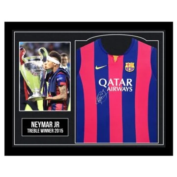 Framed Neymar JR Signed Shirt - Treble Winner 2015