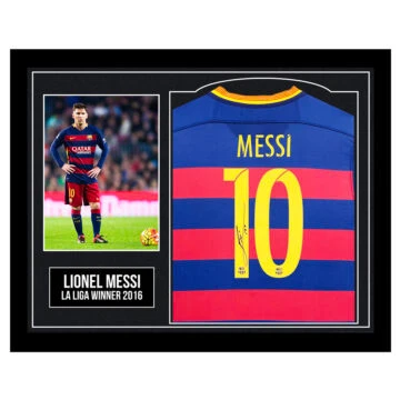 Framed Lionel Messi Signed Shirt - La Liga Winner 2016