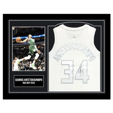 Framed Giannis Antetokounmpo Signed Jersey - NBA MVP 2020