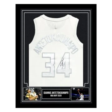 Signed Giannis Antetokounmpo Framed Jersey - NBA MVP 2020