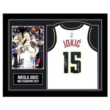 Framed Nikola Jokic Signed Jersey - NBA Champion 2023