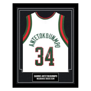 Giannis Antetokounmpo Signed Framed Shirt - Milwaukee Bucks Icon