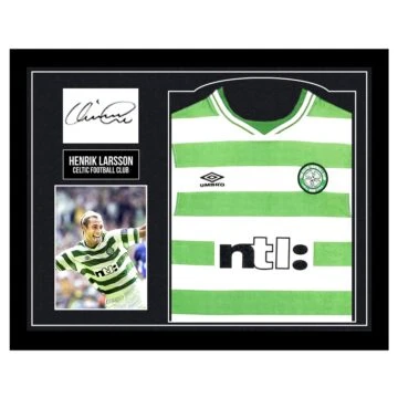 Framed Henrik Larsson Signed Shirt - Celtic Football Club