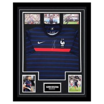 Autographed Karim Benzema Framed France Shirt - World Cup 2022
