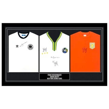 Signed Franz Beckenbauer & Johan Cruyff Framed Shirts Trio - New York Cosmos Icons