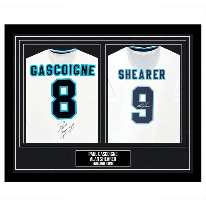 Signed Paul Gascoigne & Alan Shearer Framed Duo Shirts - England Icons