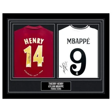 Signed Thierry Henry & Kylian Mbappe Framed Duo Shirts - France Icons