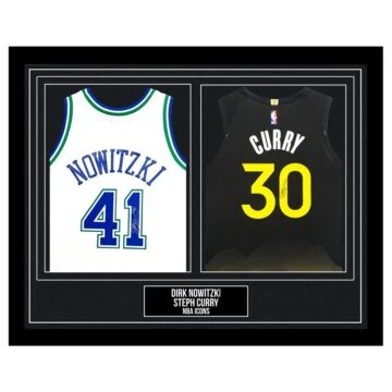 Signed Dirk Nowitzki & Steph Curry Framed Duo Jerseys - NBA Icons