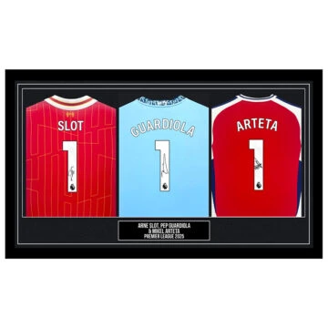 Signed Arne Slot, Pep Guardiola & Mikel Arteta Framed Shirts - Premier League 2025