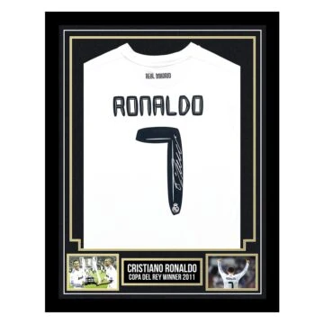 Signed Cristiano Ronaldo Framed Shirt - Copa Del Rey Winner 2011 - Gold Design