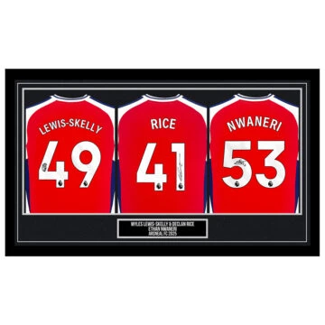 Signed Lewis-Skelly, Rice & Nwaneri Framed Shirts - Arsenal FC 2025 - Silver Design (Copy)