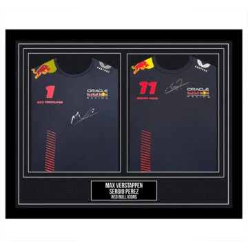 Signed Max Verstappen & Sergio Perez Framed Duo Shirts - Red Bull Icons