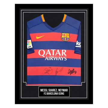 Messi, Suarez, Neymar Autographed Framed Shirt - FC Barcelona Icons