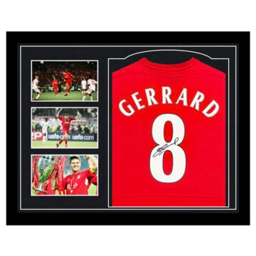 Framed Steven Gerrard Signed Shirt - Champions League Final 2005 Moment