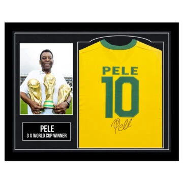 Framed Pele Signed Brazil Shirt - 3 x World Cup Winner