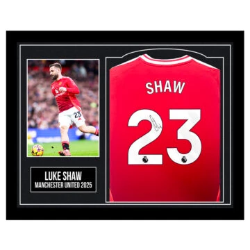 Framed Luke Shaw Signed Shirt - Manchester United 2025