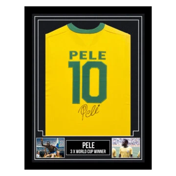 Signed Pele Framed Brazil Shirt - 3 x World Cup Winner